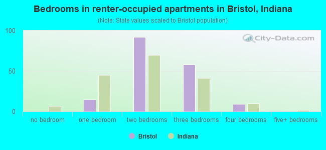 Bedrooms in renter-occupied apartments in Bristol, Indiana
