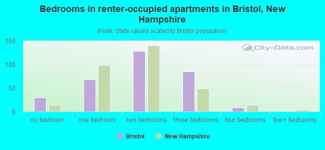 Bedrooms in renter-occupied apartments in Bristol, New Hampshire