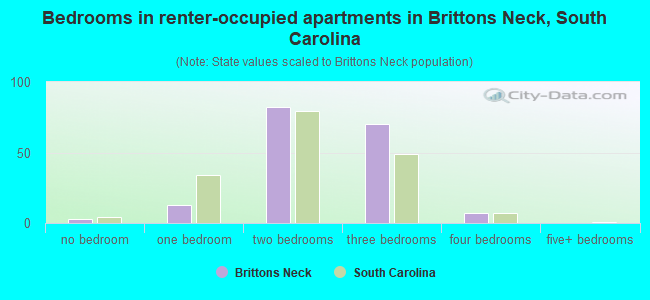 Bedrooms in renter-occupied apartments in Brittons Neck, South Carolina