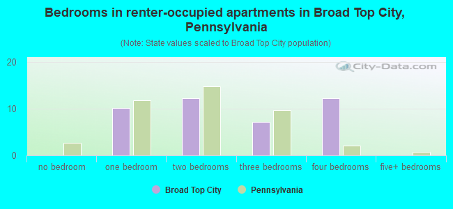 Bedrooms in renter-occupied apartments in Broad Top City, Pennsylvania
