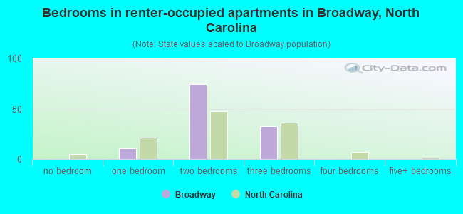 Bedrooms in renter-occupied apartments in Broadway, North Carolina