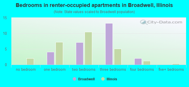 Bedrooms in renter-occupied apartments in Broadwell, Illinois