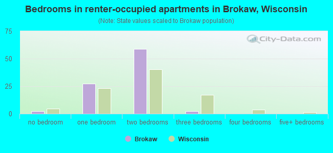 Bedrooms in renter-occupied apartments in Brokaw, Wisconsin