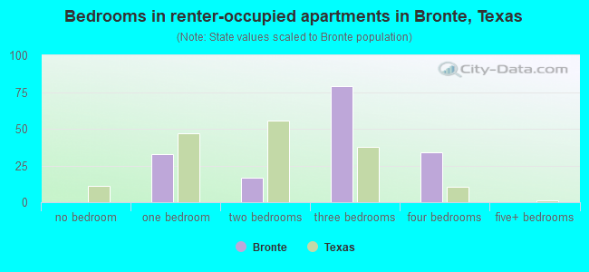 Bedrooms in renter-occupied apartments in Bronte, Texas