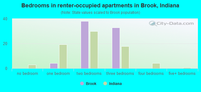 Bedrooms in renter-occupied apartments in Brook, Indiana