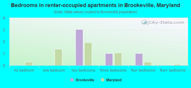 Bedrooms in renter-occupied apartments in Brookeville, Maryland
