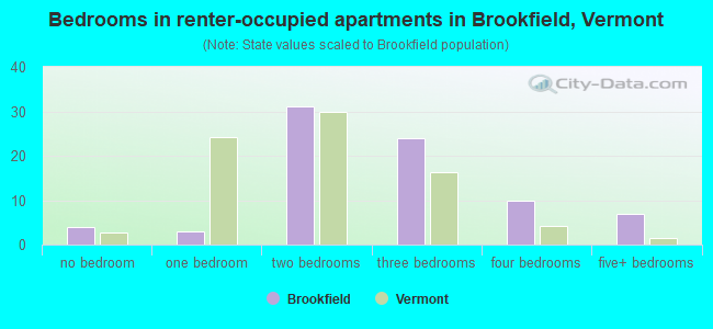 Bedrooms in renter-occupied apartments in Brookfield, Vermont