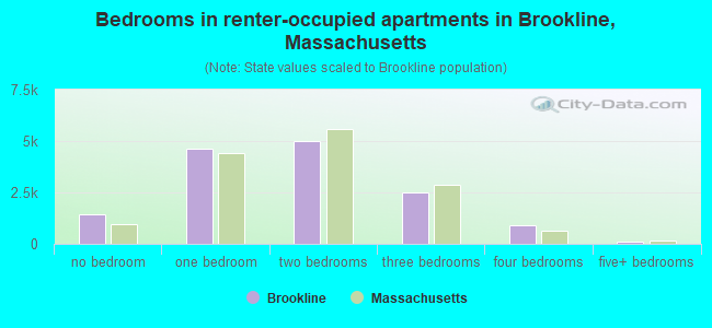 Bedrooms in renter-occupied apartments in Brookline, Massachusetts