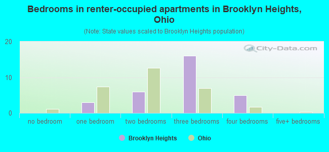Bedrooms in renter-occupied apartments in Brooklyn Heights, Ohio