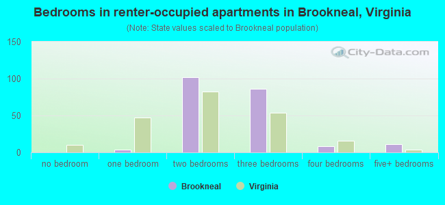 Bedrooms in renter-occupied apartments in Brookneal, Virginia