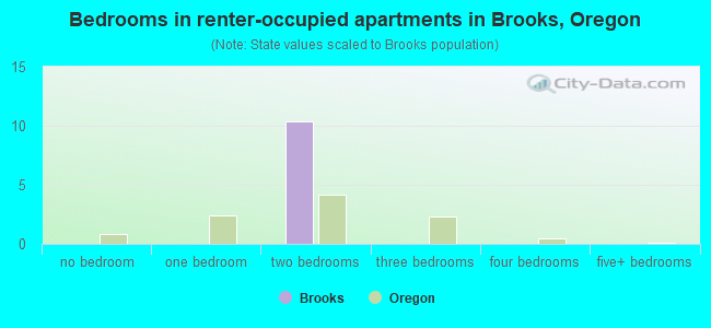 Bedrooms in renter-occupied apartments in Brooks, Oregon