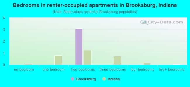 Bedrooms in renter-occupied apartments in Brooksburg, Indiana