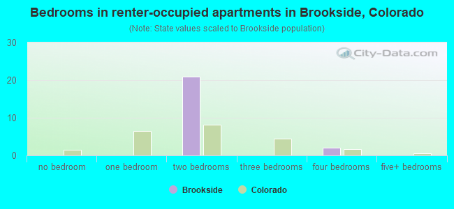 Bedrooms in renter-occupied apartments in Brookside, Colorado