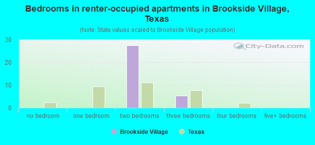 Bedrooms in renter-occupied apartments in Brookside Village, Texas