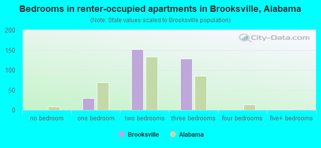 Bedrooms in renter-occupied apartments in Brooksville, Alabama