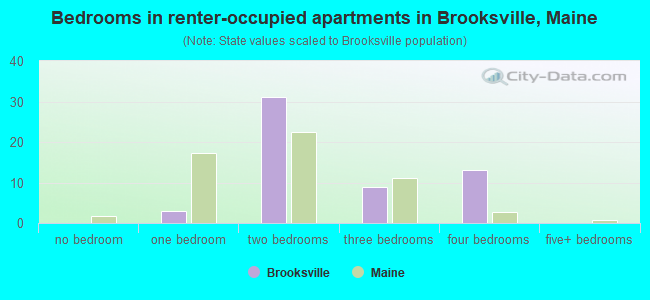 Bedrooms in renter-occupied apartments in Brooksville, Maine