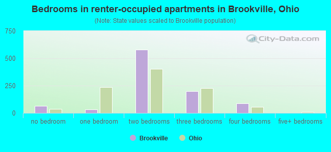 Bedrooms in renter-occupied apartments in Brookville, Ohio