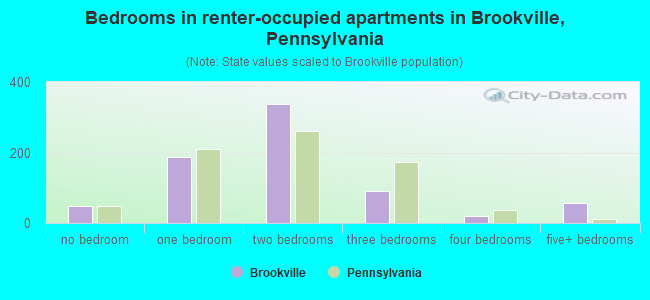Bedrooms in renter-occupied apartments in Brookville, Pennsylvania