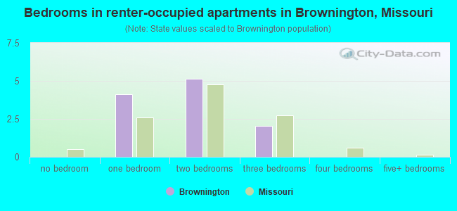 Bedrooms in renter-occupied apartments in Brownington, Missouri