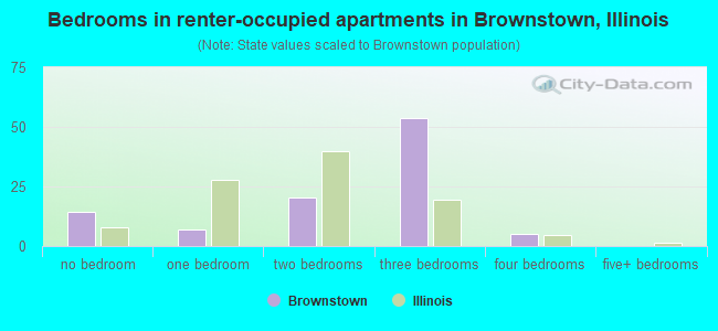 Bedrooms in renter-occupied apartments in Brownstown, Illinois