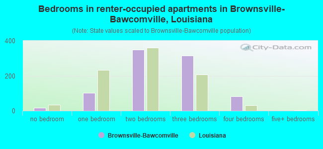 Bedrooms in renter-occupied apartments in Brownsville-Bawcomville, Louisiana