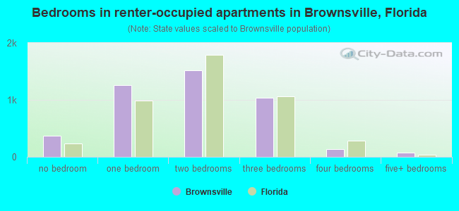 Bedrooms in renter-occupied apartments in Brownsville, Florida