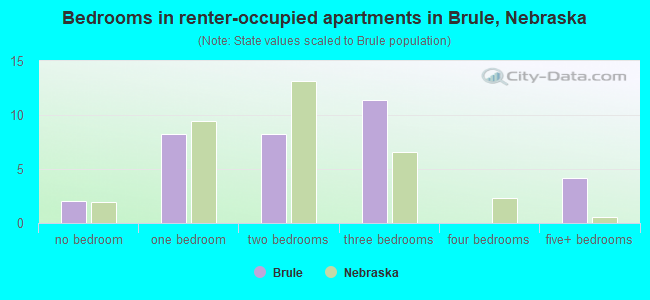 Bedrooms in renter-occupied apartments in Brule, Nebraska