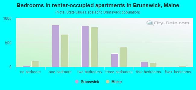 Bedrooms in renter-occupied apartments in Brunswick, Maine