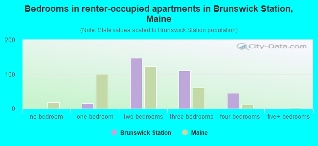 Bedrooms in renter-occupied apartments in Brunswick Station, Maine