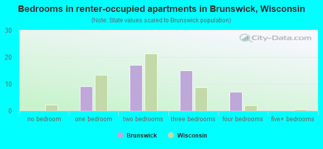 Bedrooms in renter-occupied apartments in Brunswick, Wisconsin