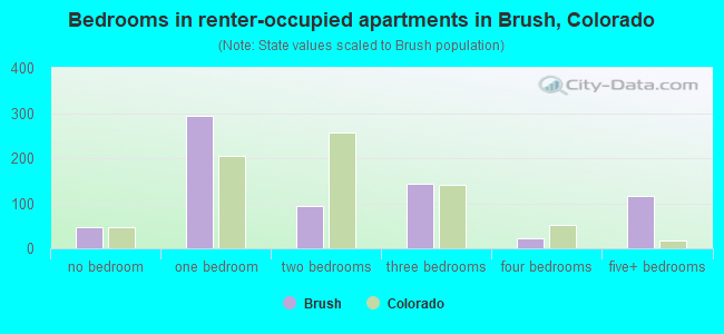Bedrooms in renter-occupied apartments in Brush, Colorado