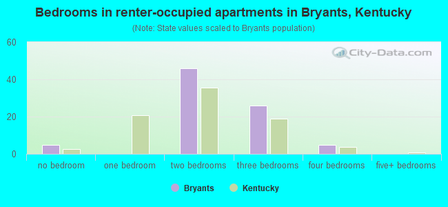 Bedrooms in renter-occupied apartments in Bryants, Kentucky