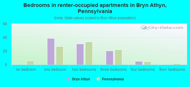 Bedrooms in renter-occupied apartments in Bryn Athyn, Pennsylvania