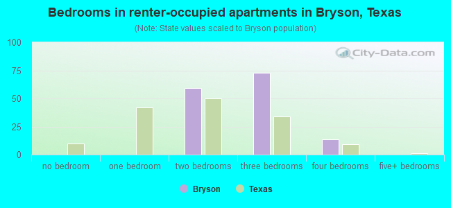 Bedrooms in renter-occupied apartments in Bryson, Texas