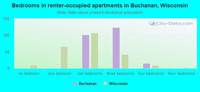 Bedrooms in renter-occupied apartments in Buchanan, Wisconsin