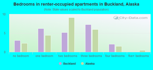 Bedrooms in renter-occupied apartments in Buckland, Alaska