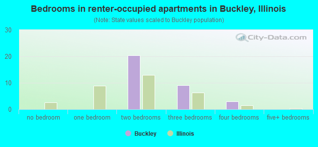 Bedrooms in renter-occupied apartments in Buckley, Illinois