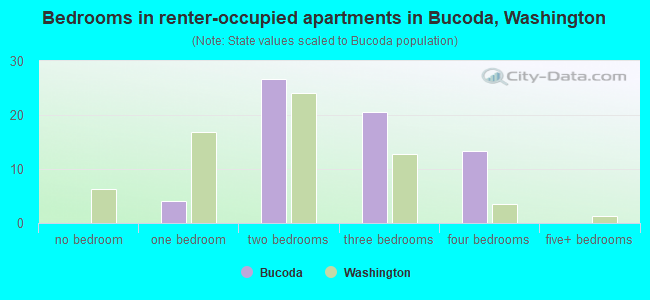 Bedrooms in renter-occupied apartments in Bucoda, Washington