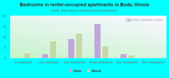 Bedrooms in renter-occupied apartments in Buda, Illinois