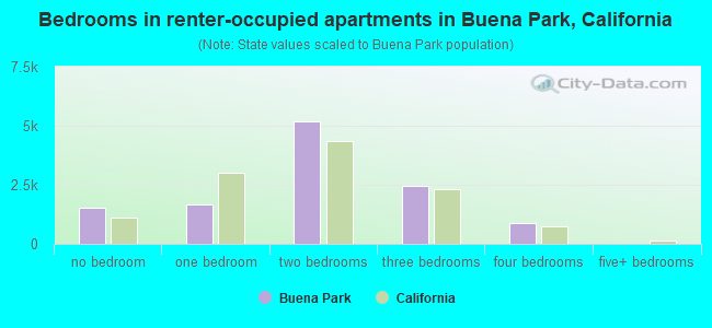 Bedrooms in renter-occupied apartments in Buena Park, California
