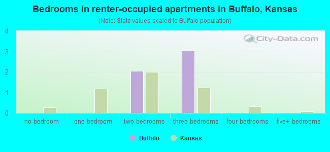 Bedrooms in renter-occupied apartments in Buffalo, Kansas