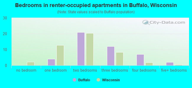 Bedrooms in renter-occupied apartments in Buffalo, Wisconsin