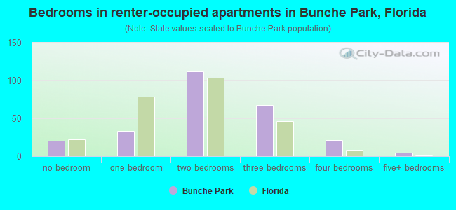 Bedrooms in renter-occupied apartments in Bunche Park, Florida