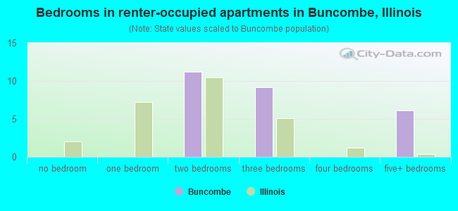 Bedrooms in renter-occupied apartments in Buncombe, Illinois