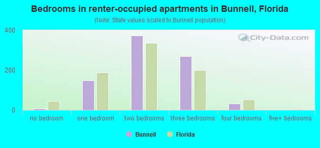 Bedrooms in renter-occupied apartments in Bunnell, Florida
