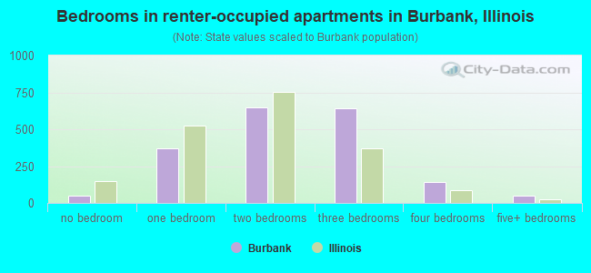 Bedrooms in renter-occupied apartments in Burbank, Illinois