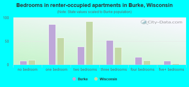 Bedrooms in renter-occupied apartments in Burke, Wisconsin