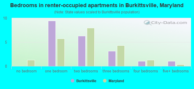 Bedrooms in renter-occupied apartments in Burkittsville, Maryland