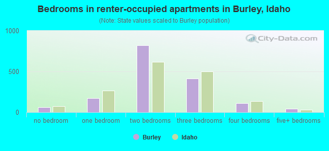 Bedrooms in renter-occupied apartments in Burley, Idaho