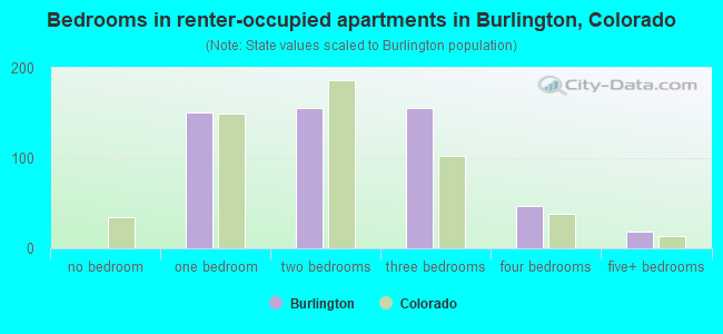 Bedrooms in renter-occupied apartments in Burlington, Colorado